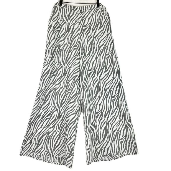 Match Point Linen Wide Leg Palazzo Pants Size XL Zebra Pull On Pockets Lagenlook - Picture 1 of 6